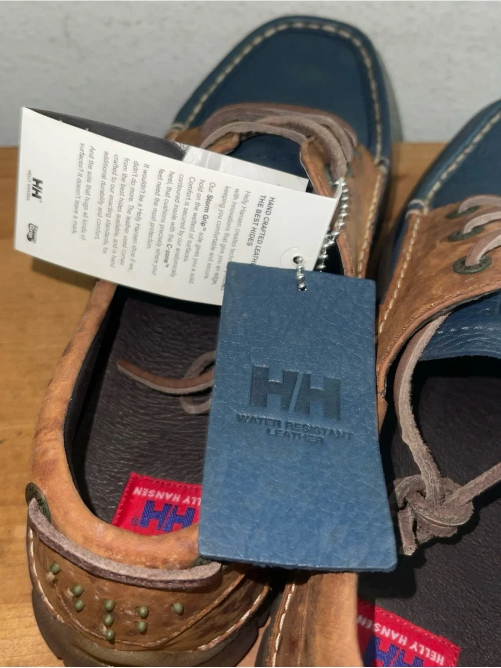 Helly Hansen Blue Brown Moc Toe Driving Deck Boat Oxford Lace up Shoe Sz US 11
